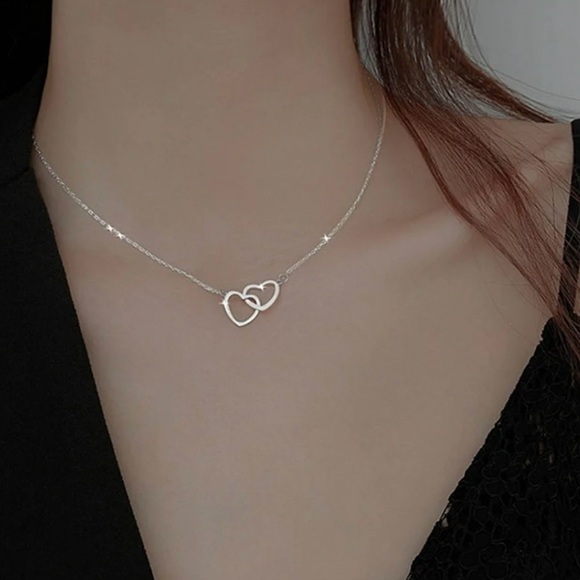 Ladies Alloy Peach Heart Double Heart Necklace Female Necklace 💞 - Picture 6 of 6